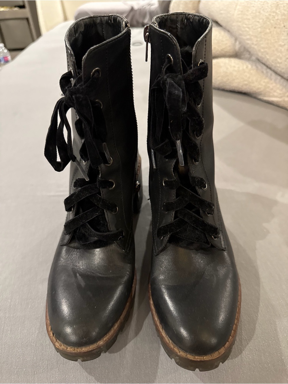 Coach Women's Black Lace-Up Block Heel Boots. In great shape